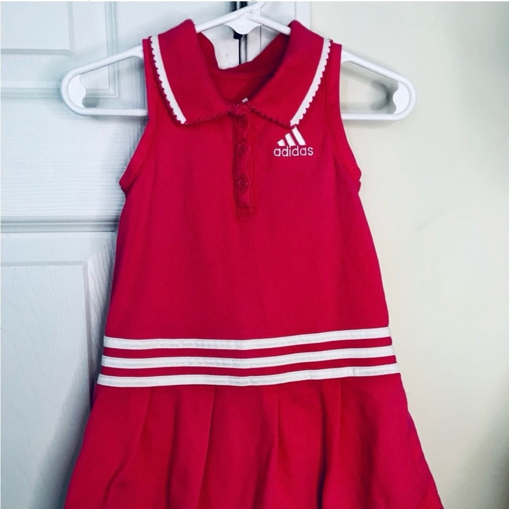 Adidas Red Pleated Sundress Sleeveless Polo Collar